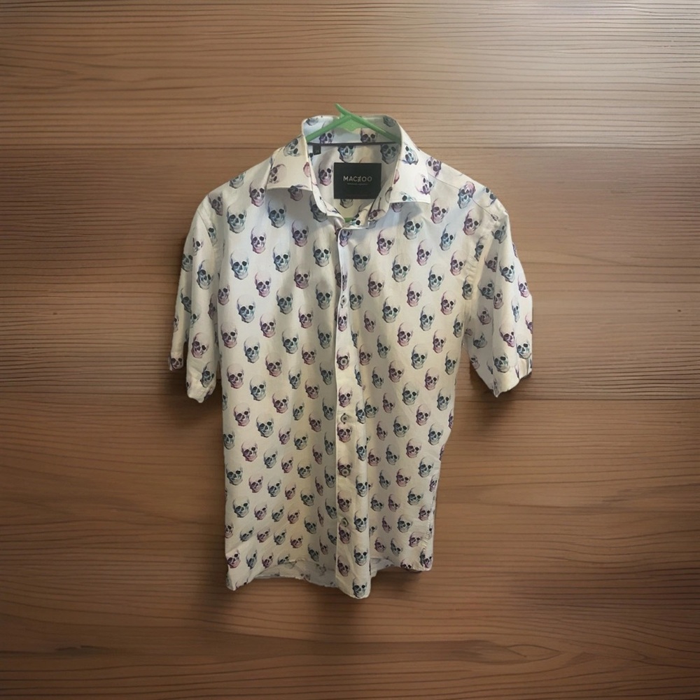 MAC Casual White Shirt with Blue and Red Pattern